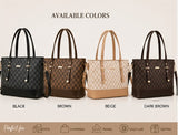 Premium Women’s Checkered Tote Handbag with Shoulder Strap | Large Capacity Office & Casual Bag
