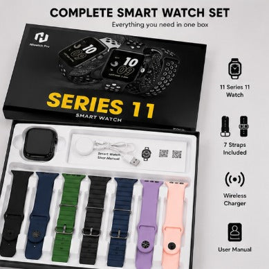 Series 11 Smart Watch – AMOLED Display with 7 Interchangeable Straps & Wireless Charger