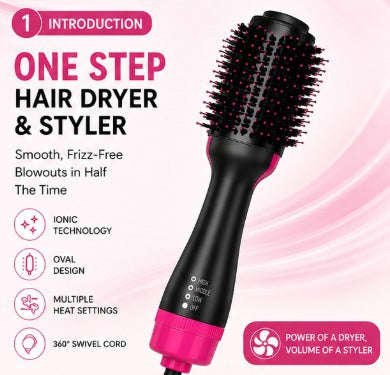 One Step Hot Air Brush Hair Dryer & Volumizer – 4-in-1 Hair Dryer & Styler