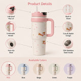 Cute Insulated Travel Tumbler with Handle & Straw – Reusable Coffee & Water Cup