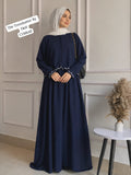 Elegant Navy Blue Modest Maxi Abaya Dress for Women – Front Zip Long Sleeve Islamic Wear
