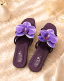 Women’s Black Floral Flat Slippers – Elegant Flower Slide Sandals, Comfortable Casual Summer Slip-On Flats