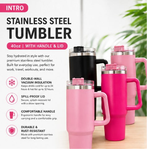 Stainless Steel Travel Tumbler with Handle & Lid – Reusable Insulated Water Cup