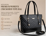 Premium Women’s Checkered Tote Handbag with Shoulder Strap | Large Capacity Office & Casual Bag