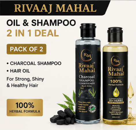 Rivaj Mahal Oil & Charcoal Shampoo 2-in-1 Hair Care Deal – Pack of 2