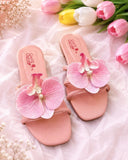 Women’s Black Floral Flat Slippers – Elegant Flower Slide Sandals, Comfortable Casual Summer Slip-On Flats