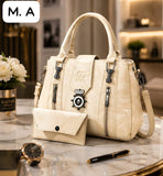 Women's Luxury Black Handbag Set with Matching Wallet