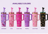 40oz Floral Stainless Steel Tumbler with Handle & Straw Lid