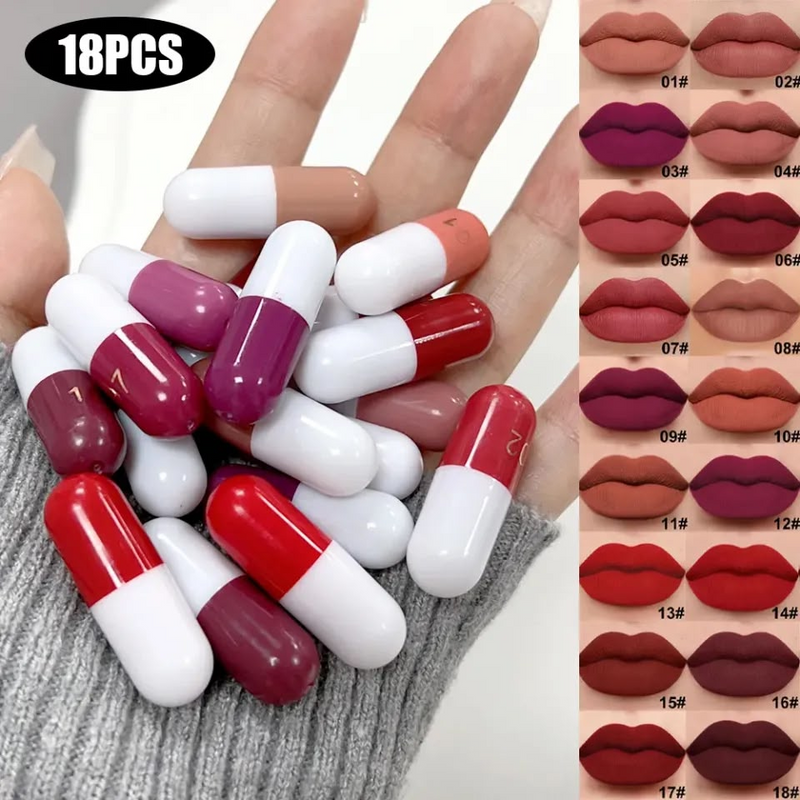 KS-ONE 18 Pcs Lipstick Set – Capsule Shape Matte Lip Color Collection