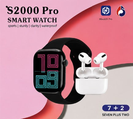 S2000 Pro Smart Watch 7+2 Bundle – Bluetooth Calling Smartwatch with Wireless Earbuds & 7 Interchangeable Straps