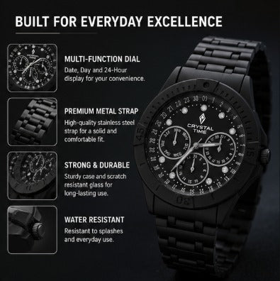 Men’s Luxury Black Chronograph Watch | Stylish Metal Strap Wristwatch
