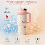 Cute Insulated Travel Tumbler with Handle & Straw – Reusable Coffee & Water Cup