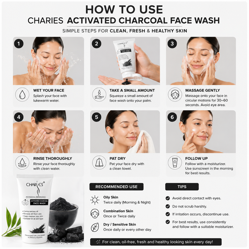 CHARIES Activated Charcoal Face Wash – Deep Cleansing & Oil Control Face Cleanser