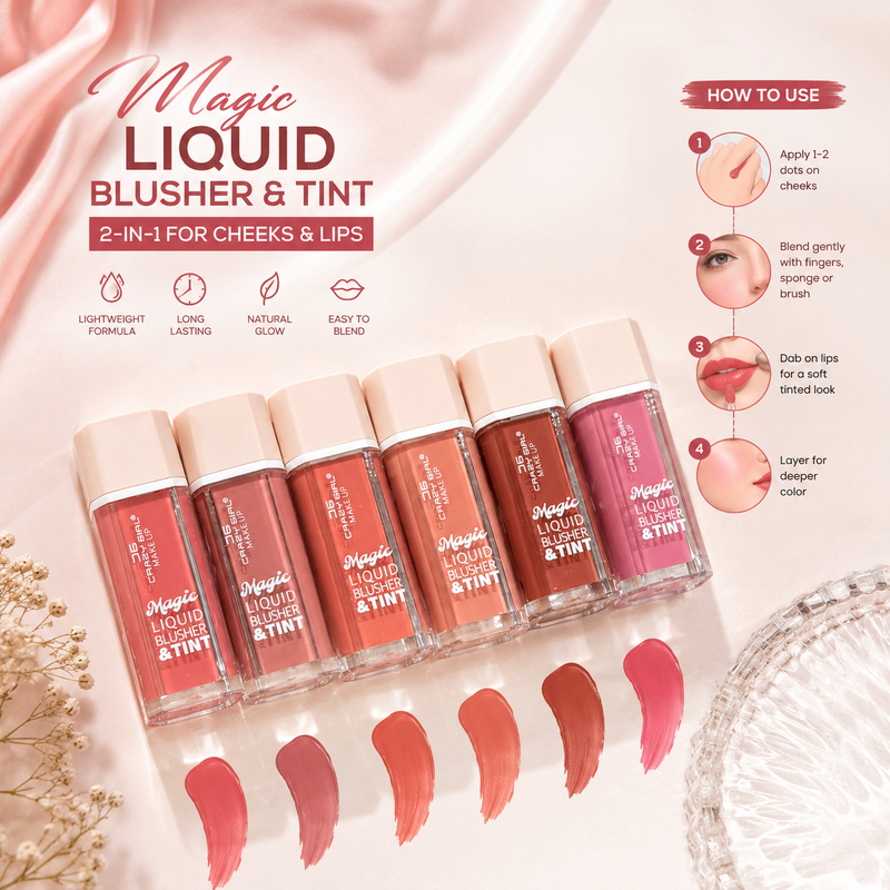 Magic Liquid Blusher & Tint – Long Lasting Hydrating Cheek & Lip Tint | 6 Gorgeous Shades