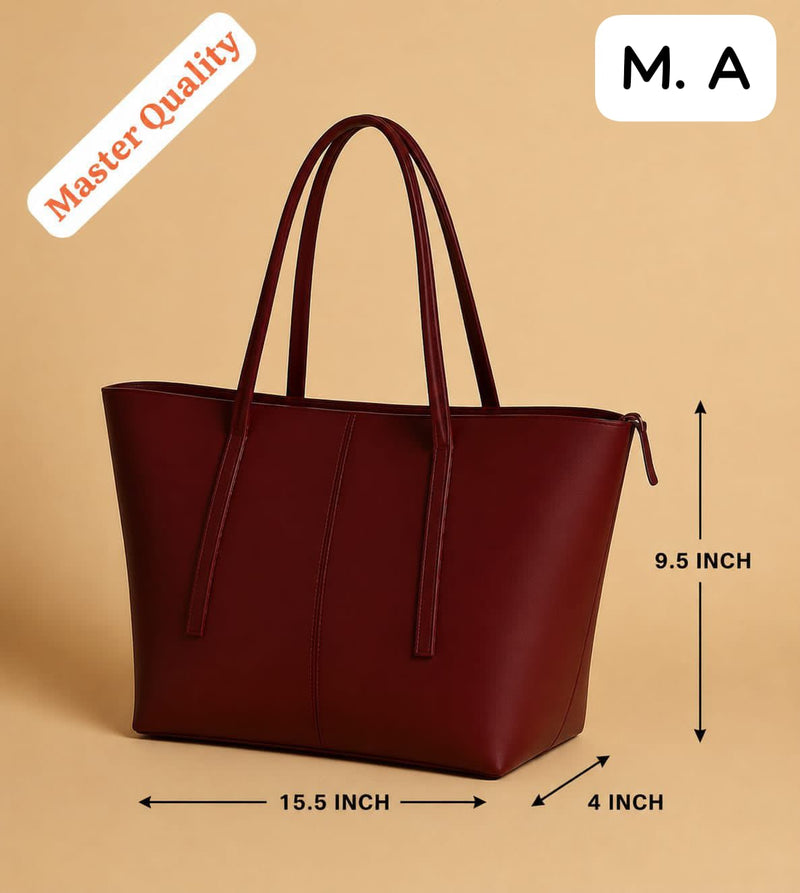 Women's Premium Black Leather Tote Bag