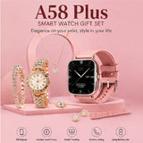 A58 Plus Smart Watch Gift Set – 10-in-1 Bluetooth Smartwatch with Premium Accessories