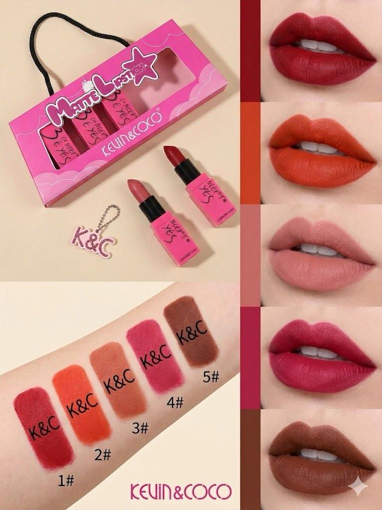 Kevin & Coco Matte Lipstick 5 Pcs Pack – Long-Lasting Matte Lip Color Set