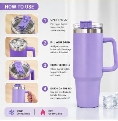Stainless Steel Travel Tumbler with Handle & Lid – Reusable Insulated Water Cup