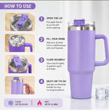 Stainless Steel Travel Tumbler with Handle & Lid – Reusable Insulated Water Cup