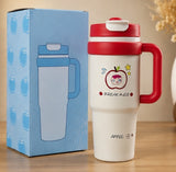 Cute Insulated Travel Tumbler with Handle & Straw – Reusable Coffee & Water Cup