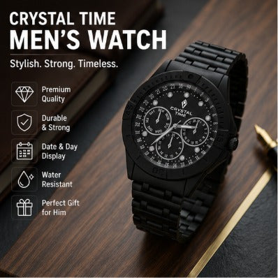 Men’s Luxury Black Chronograph Watch | Stylish Metal Strap Wristwatch