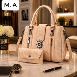 Women's Luxury Black Handbag Set with Matching Wallet