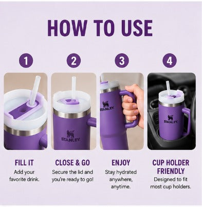 40oz Insulated Tumbler with Handle & Straw Lid – Large Reusable Travel Water Bottle