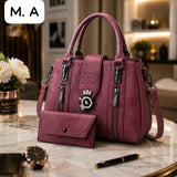 Women's Luxury Black Handbag Set with Matching Wallet