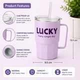 LUCKY Glass Sipper Mug with Handle & Straw | Leak-Proof Glass Tumbler | Hot & Cold Drink Cup