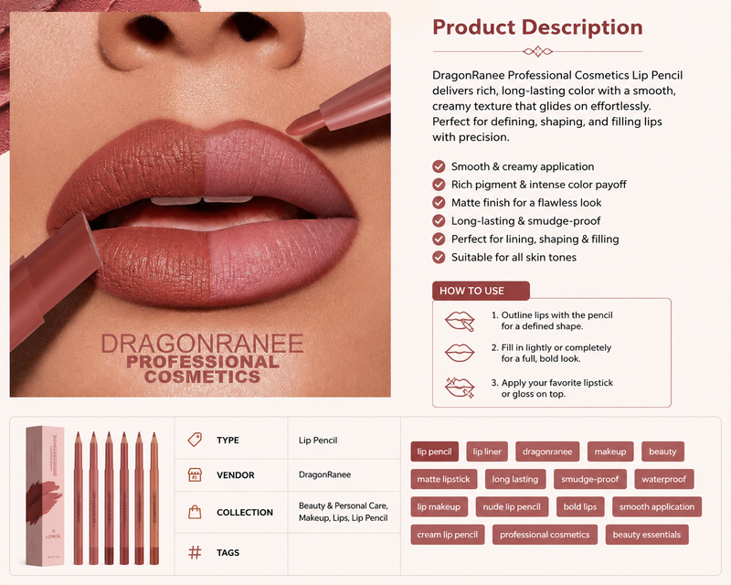 DragonRanee Professional Lip Pencil – Long Lasting Matte Lip Liner (6 PCs Pack)