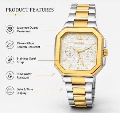 Luxury Couple Watch Set – Rose Gold & Silver Stainless Steel Matching Watches