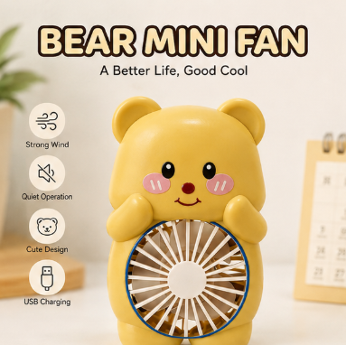 Portable USB Rechargeable Bear Mini Fan – Handheld & Desktop Cooling Fan