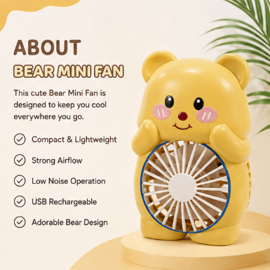 Portable USB Rechargeable Bear Mini Fan – Handheld & Desktop Cooling Fan