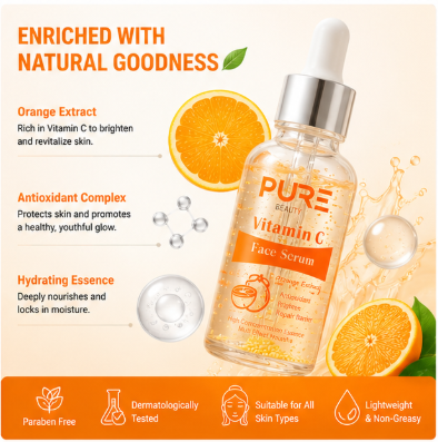 PURE Beauty Vitamin C Face Serum – 30ml Brightening & Hydrating Facial Serum